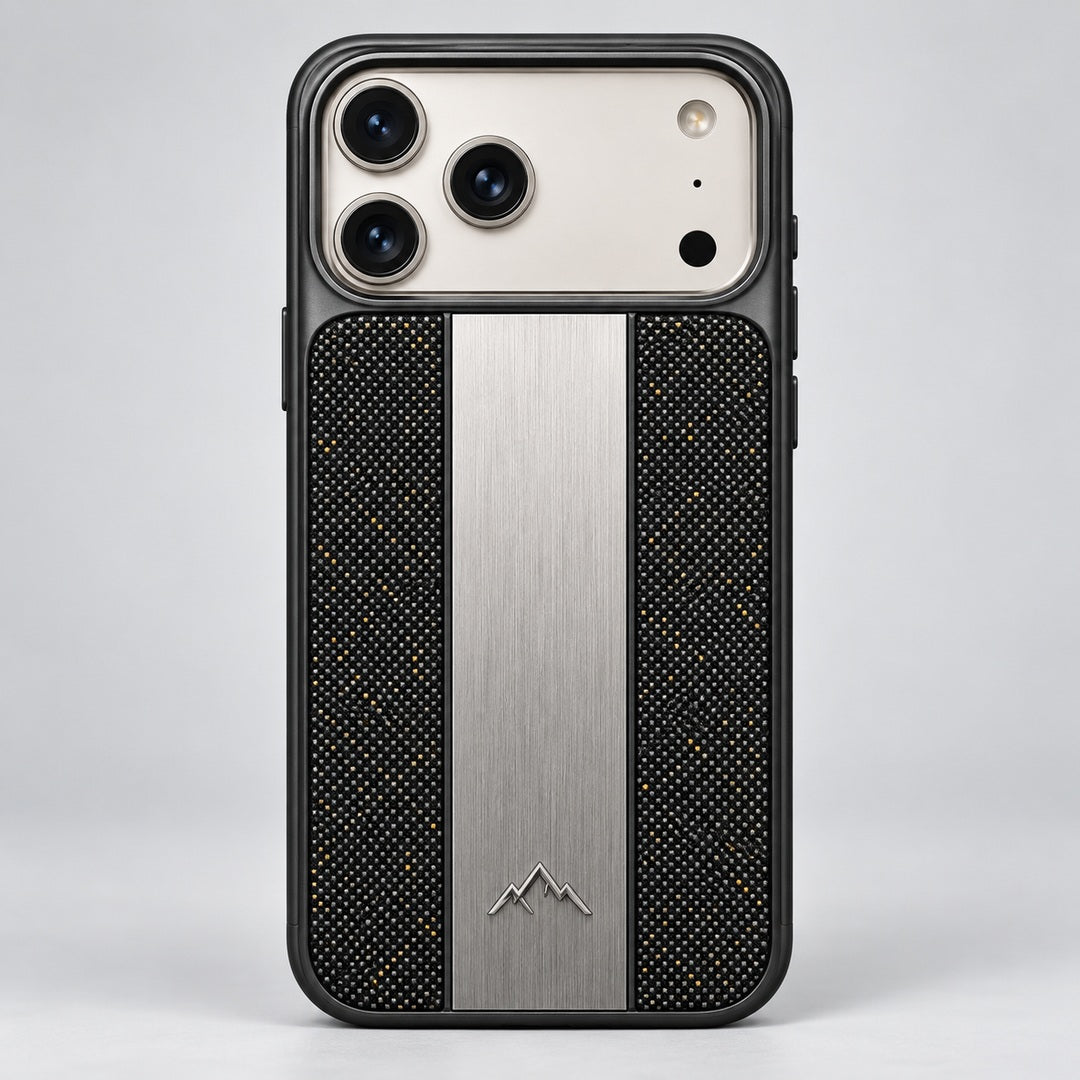 Charcoal Textured Case with Silver Stripe for iPhone 17 Pro Max