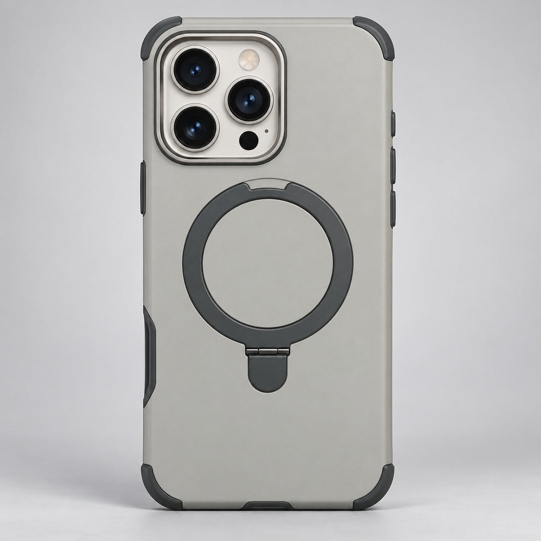 Rugged Gray Magnetic Ring Case for iPhone 16 Pro Max