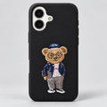 Black Embroidered Bear Case for iPhone 17
