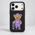 Black Case with Purple Bear Embroidery for iPhone 17 Pro