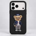 Black Case with Blue Bear Embroidery for iPhone 17 Pro Max