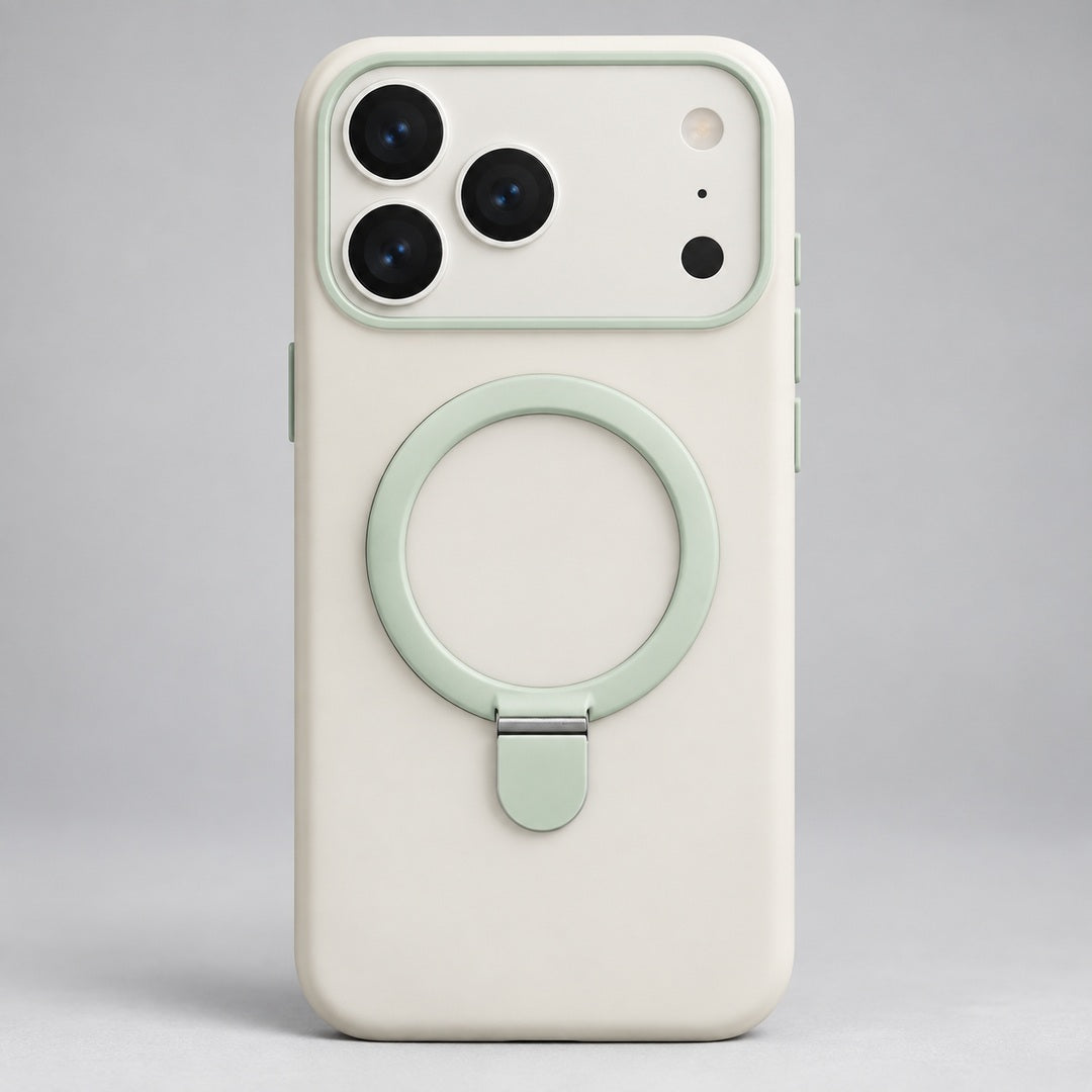 White and Mint Magnetic Ring Case for iPhone 17 Pro Max