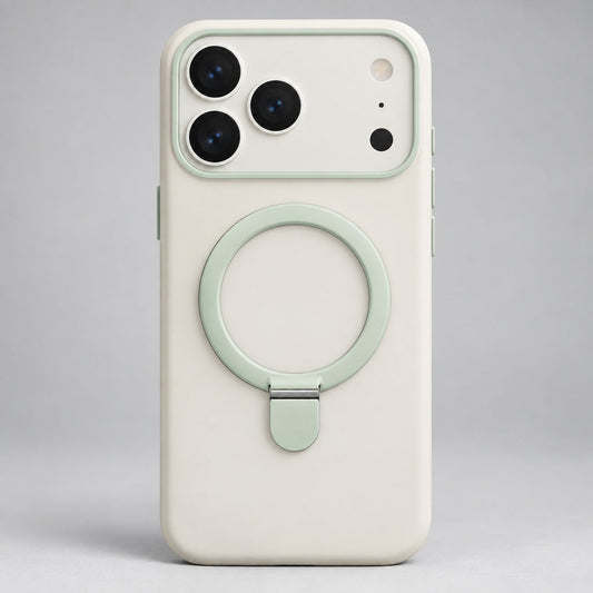White and Mint Magnetic Ring Case for iPhone 17 Pro Max